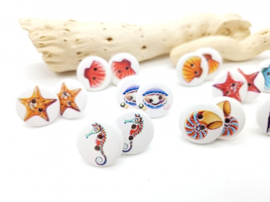 Preview: Strand Sommer Knopf Ohrstecker Holz Button